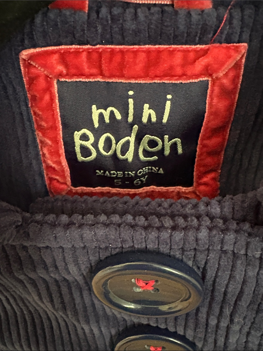 Mini Boden Navy Corduroy Kids' snap front pea coat - Picture 2 of 7